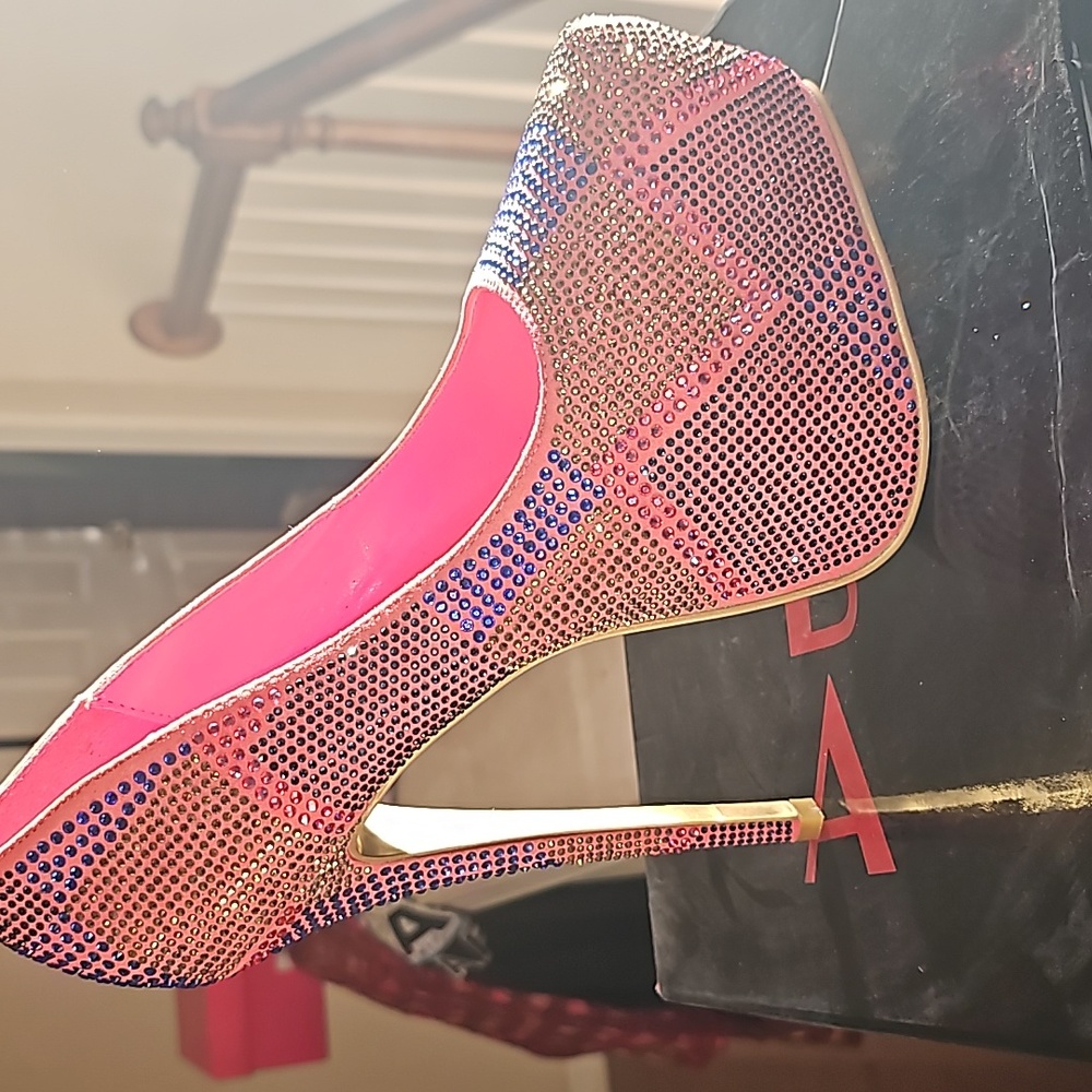 BEAUTIFUL coral blinged out heels These shoes are a YES!